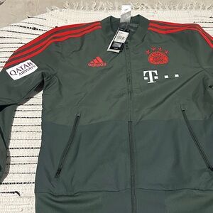 Adidas Men's Dark Green and Red Bomber Jacket
